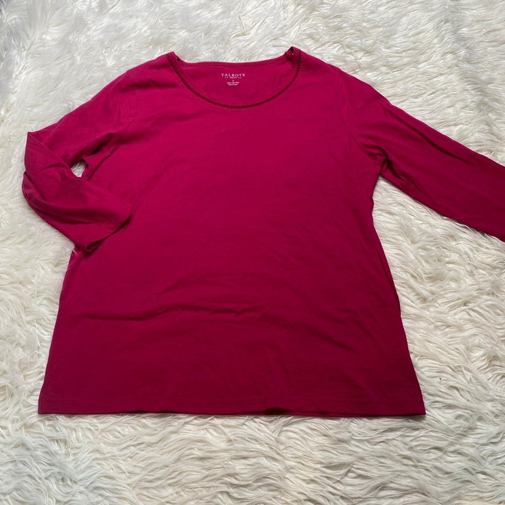 Talbots Top Womens X Shirt Crewneck Kni Pullover Collarless Shirt Casual Pink